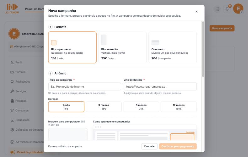 Abra o Painel de publicidade