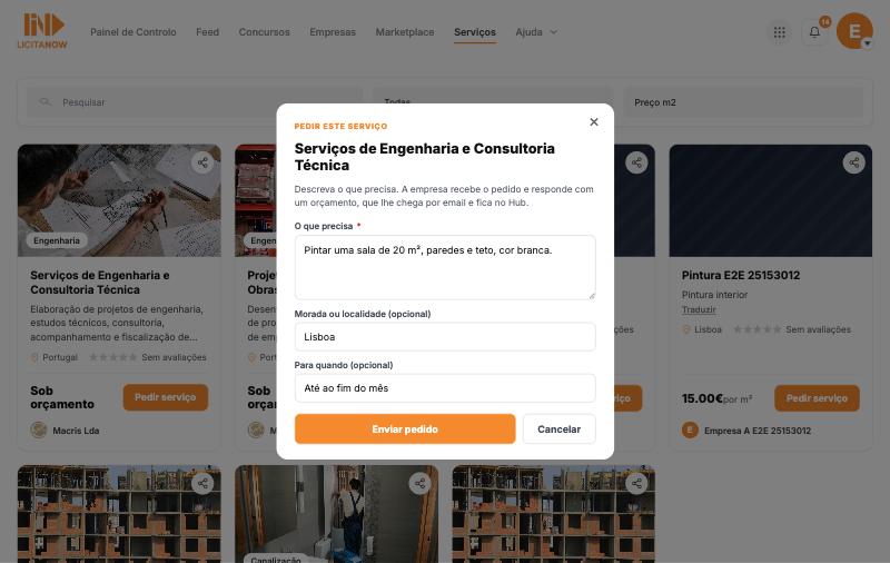 Carregue em Pedir serviço